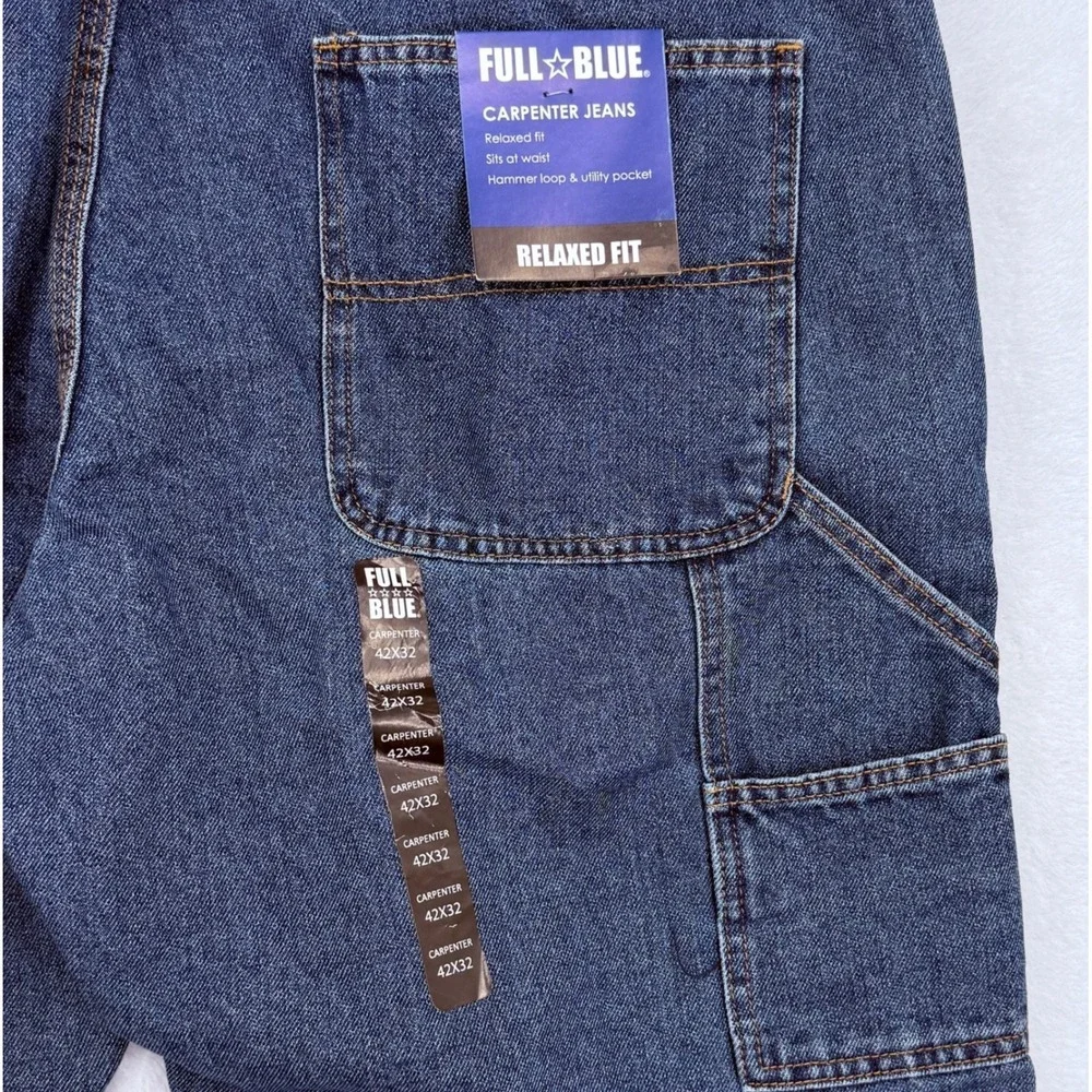 Full Blue Mens Carpenter Jeans 42x32 NWT Workwear Utility Pocket Durable Relaxed